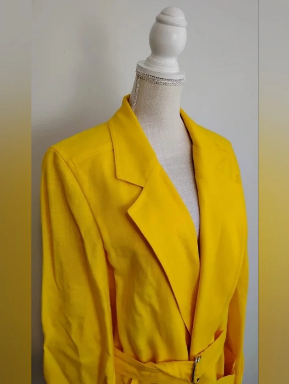Christian Dior Canary Yellow Belted Blazer Jacket Vintage Size XL